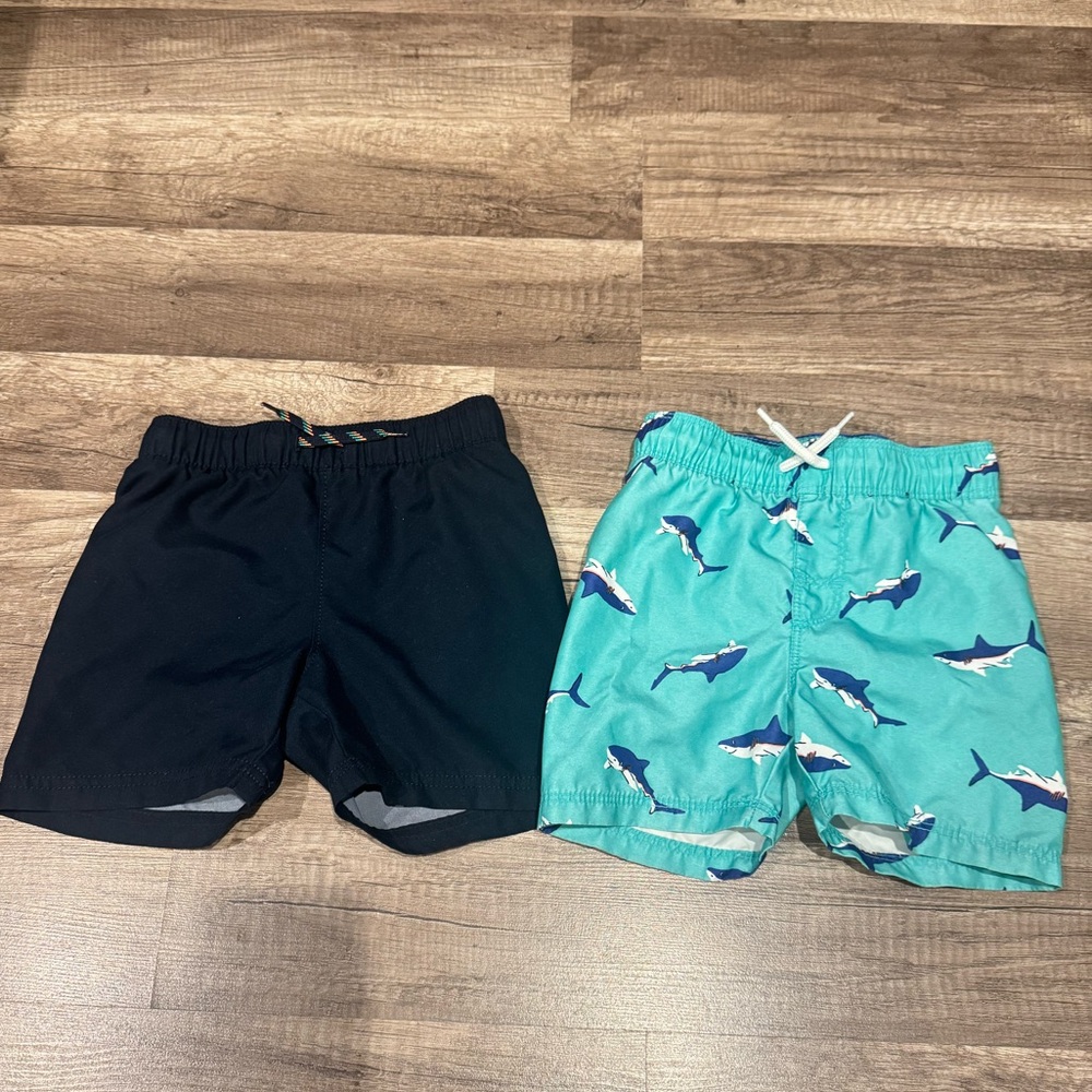 Old Navy Kids Navy and Teal Shark Swim Trunks